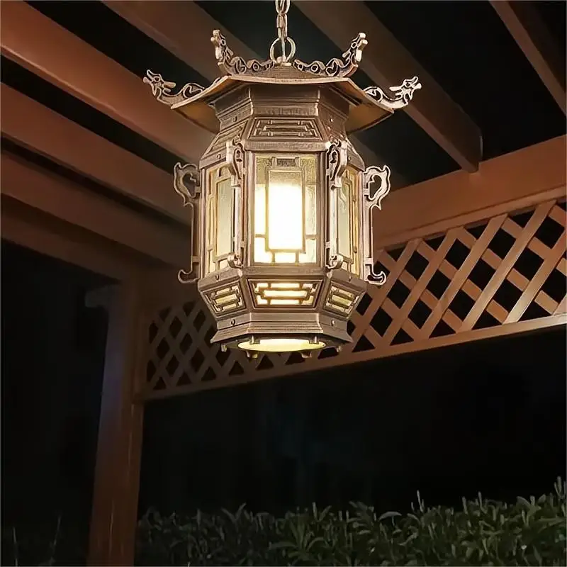 Classical Style Outdoor Chandelier Eaves Antique Gallery Lantern Corridor Lamp  Courtyard Retro Outdoor Waterproof Pendant Light