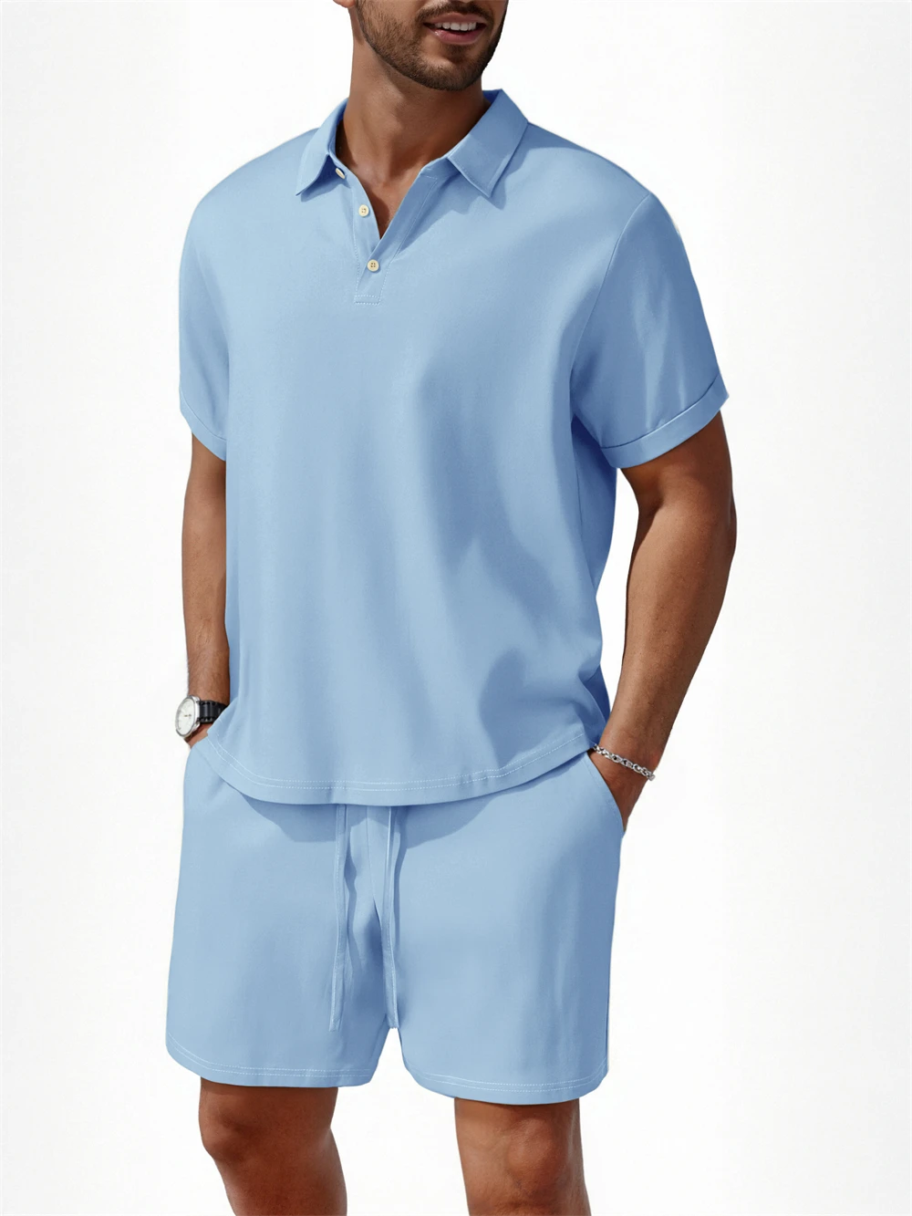 ผู้ชายใหม่ฤดูร้อนสบายๆกีฬา 2 ชิ้นชุดแฟชั่นผ้าฝ้ายลินินเสื้อแขนสั้นและกางเกงขาสั้นผู้ชายหลวมเสื้อกีฬาชุด