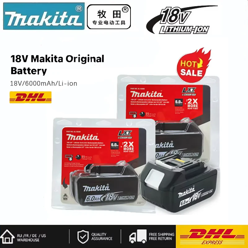 100 % Original-Makita-Akku für Elektrowerkzeuge, austauschbarer LED-Lithium-Ionen-Akku, 6,0 Ah, 18 V, LXT, BL1860B, BL1860BL1850, BL1830
