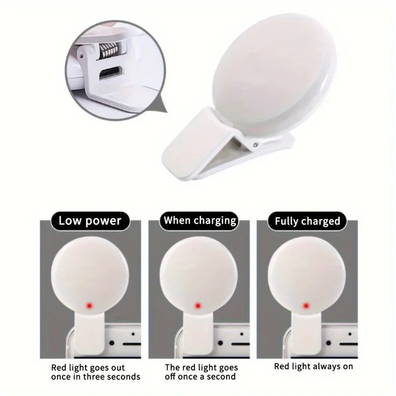 ไฟ LED วงกลมแบบพกพา 1 ชิ้น-3 ระดับความสว่าง ปรับได้ ชาร์จผ่าน USB สำหรับไลฟ์สดและเซลฟี่ (ของขวัญคริสต์มาสที่สมบูรณ์แบบ)