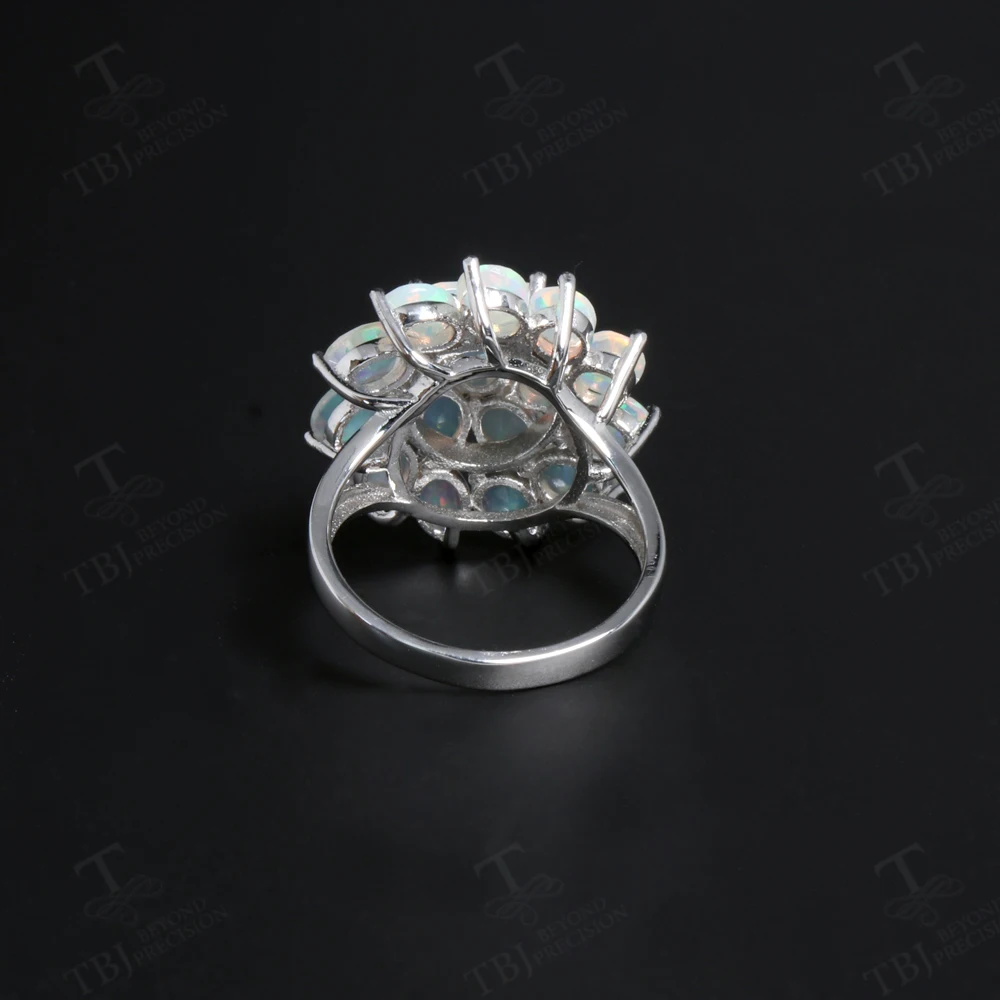 2026 Luxury Opal silver ring flower design 925 sterling silver natural real gemstones quality jewelry for women party  gift