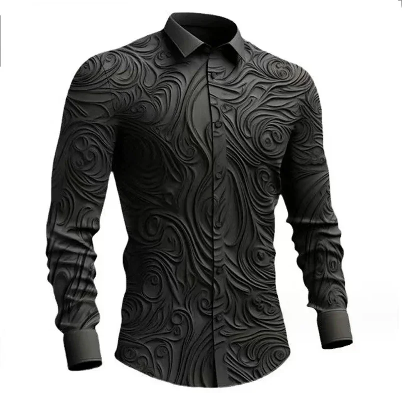 Spring Autumn Retro Gothic Men's Shirt Outdoor Solid 3D Printed Totem Halloween Streetwear Turn-down Collar Long Sleeve Shirt