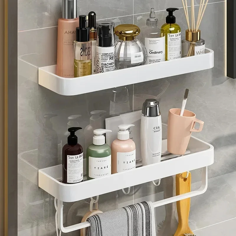 

White Punch-Free Bathroom Rack Wall-Mounted Toilet Washstand Towel Storage Wall bathroom shelf household items household items