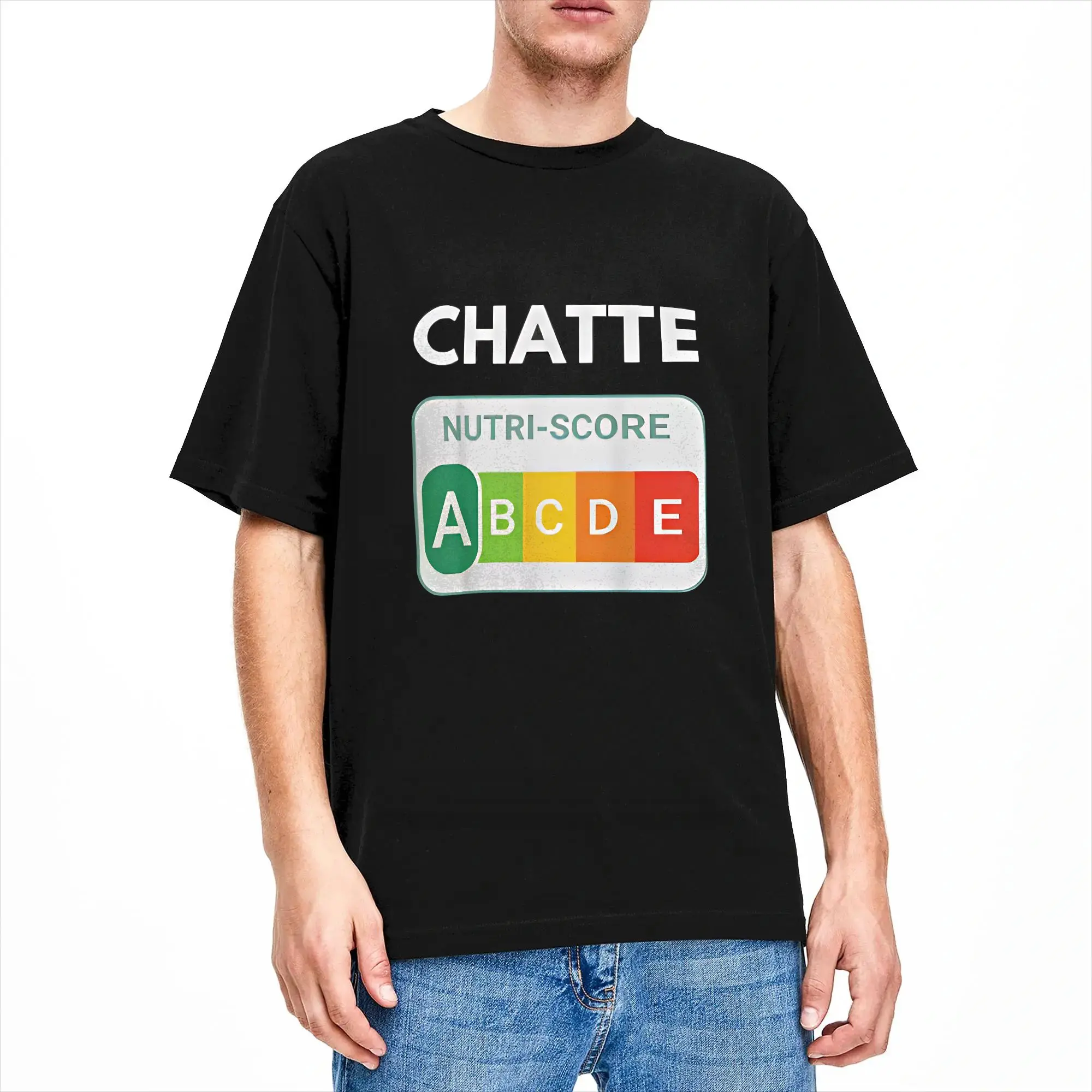 Nutri-Score   A Chatte T-Shirt Men Women  Vintage Pure Cotton Tee Shirt Crewneck Short Sleeve T Shirt Gift Idea Clothing