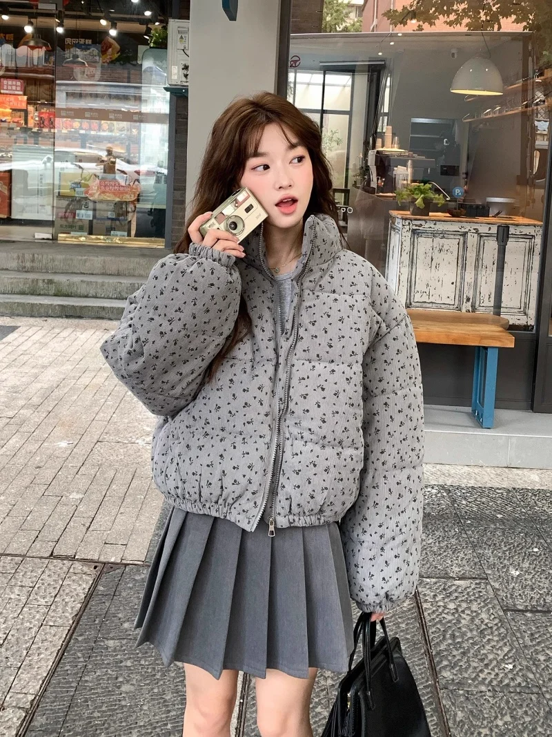 Giacca corta in cotone floreale per donna Inverno 2025 Colletto alla moda Nuovo cappotto in pane stile coreano W1164