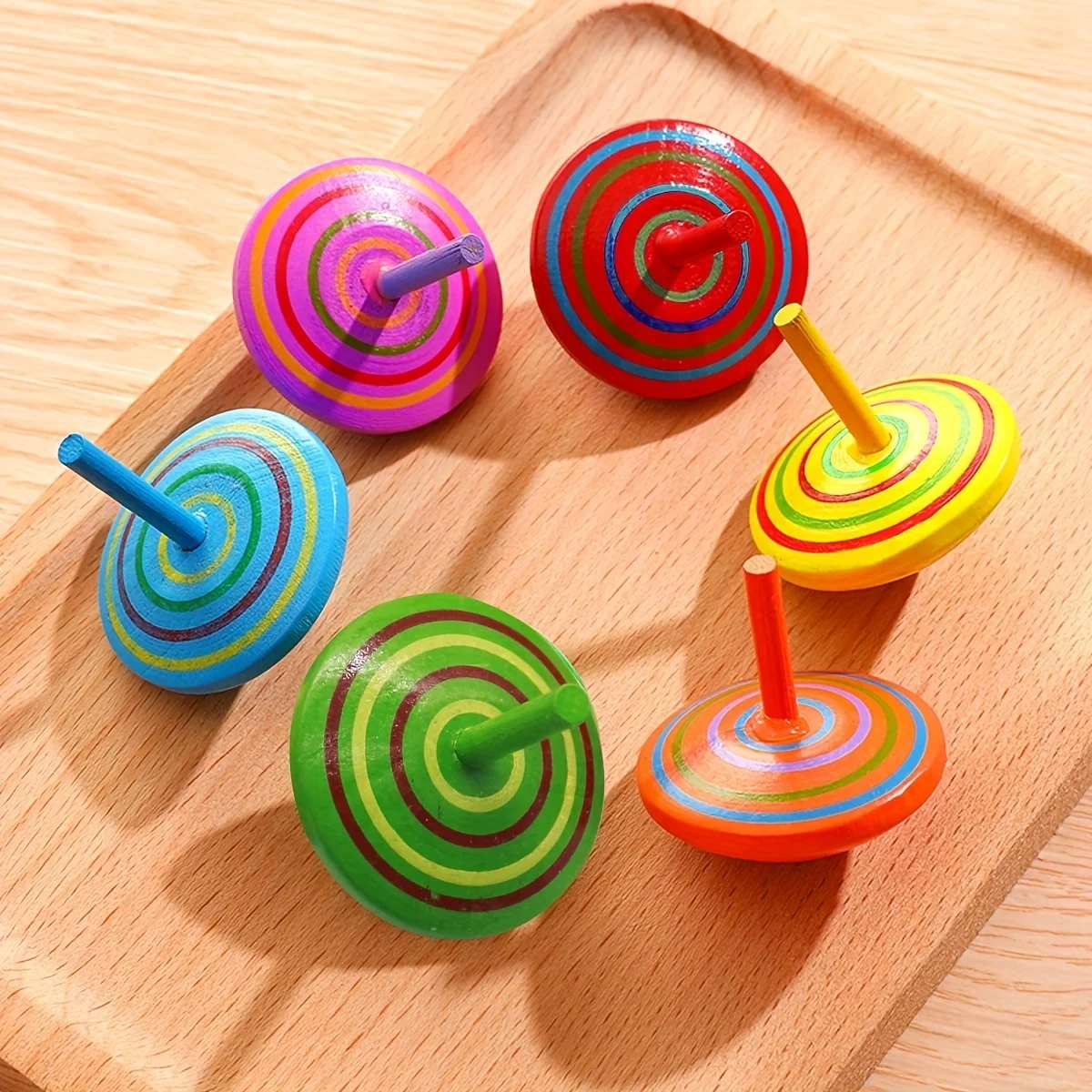 10pcs, Colorful Wooden Spinning Top, Safe Non-toxic Wood Toy, Creative Handmade Smooth Surface Wood Toy,