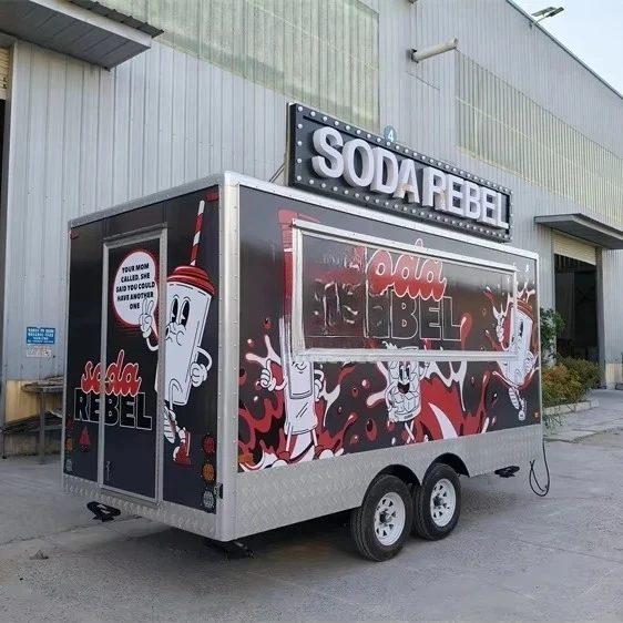 

Customized Custom USA Standard Mobile Fast Food Trailer With Square Food Truck Tail Light System & Full Kitchen Equipment