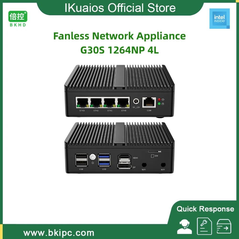 Ikuaios lüfter loser Mini-Host mit n100 CPU 4lan Intel i226 2,5g Ethernet für Firewall Router Sever Gateway G30s 1264np-12