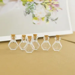 10pcs Mini Glass Flask Bottles With Cork Clear Clour Tiny Hexagon Shape Cute Small Jars Vials DIY Gift