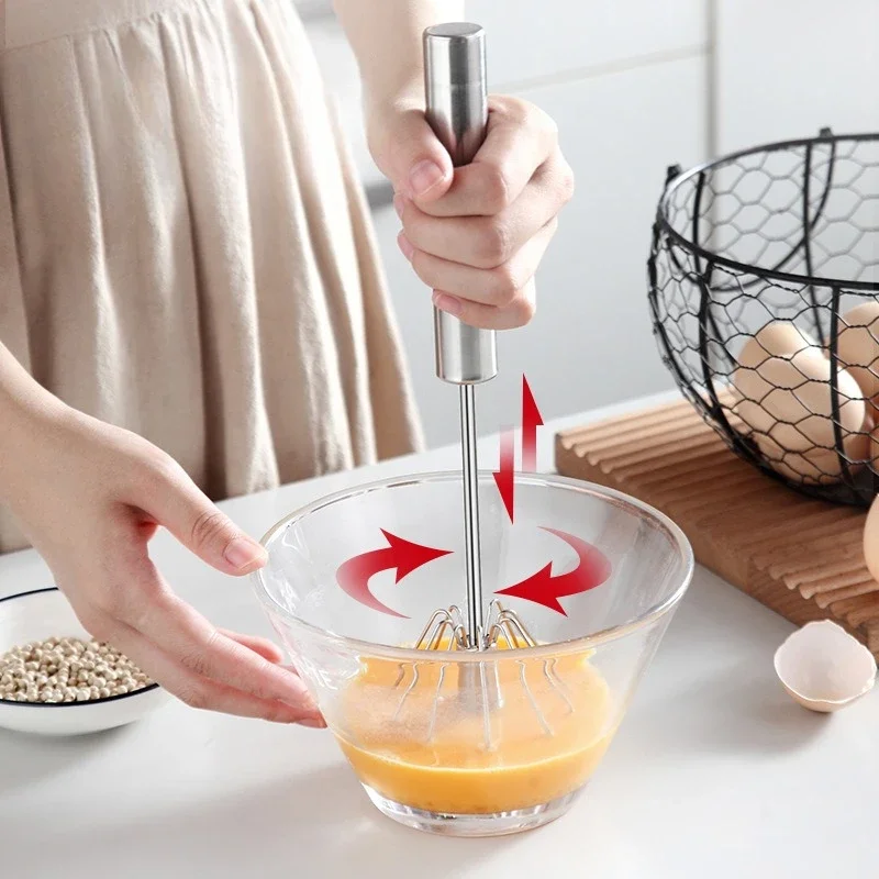 Stainless Steel Hand Push Rotary Semi Automatic Egg Whisk Household Kitchen Cream Batter Baking Mixing Tool Cake Mixer
