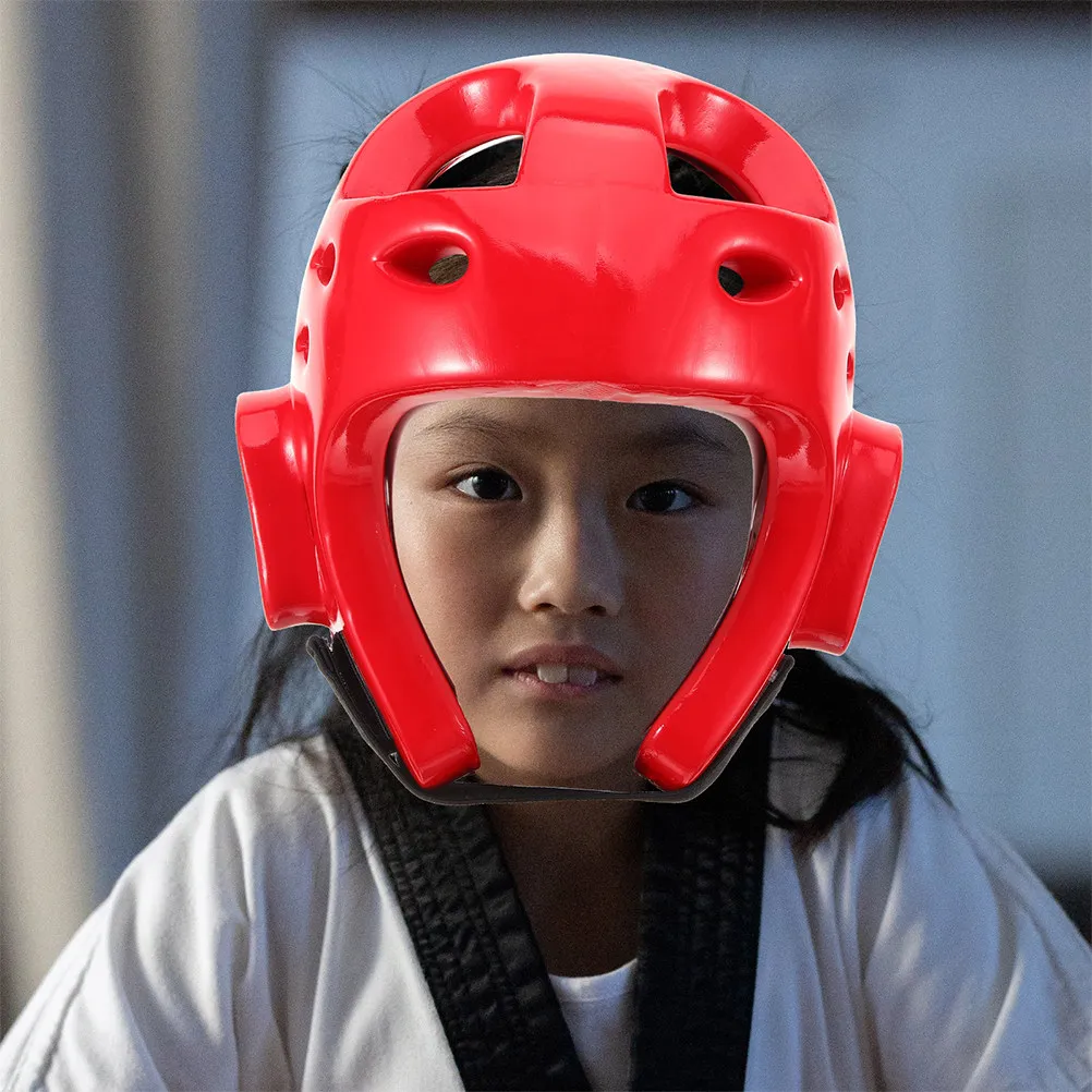 Kids Taekwondo Sparring Headgear with Full Face Guard Sponge PU Protection Adjustable Fit for Karate Boxing Martial Arts
