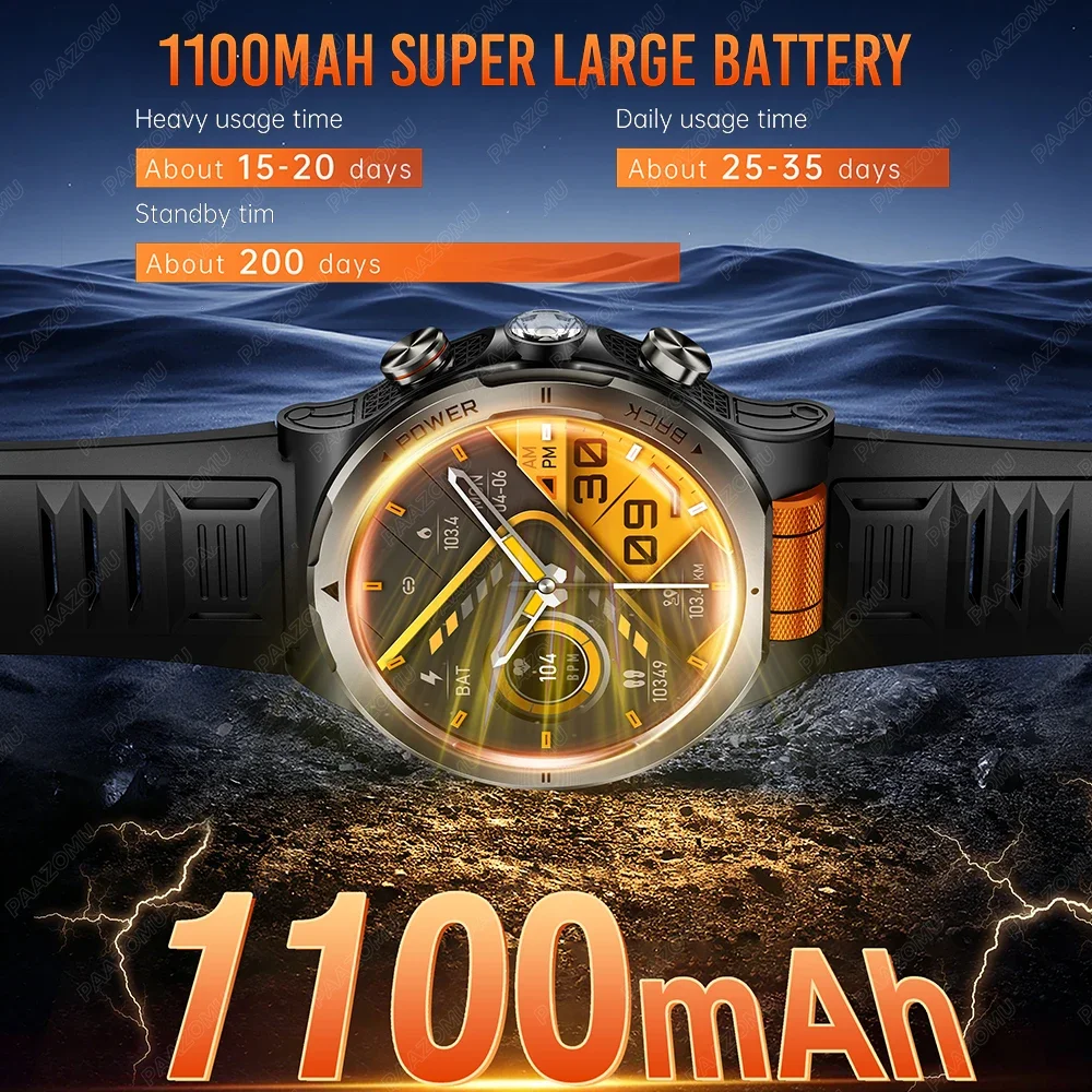 Original Optical Reaction Scroll Wheel Outdoor Sports Smart Watch Compass Led Flashlight 1100mah Large Battery Men Smartwatch