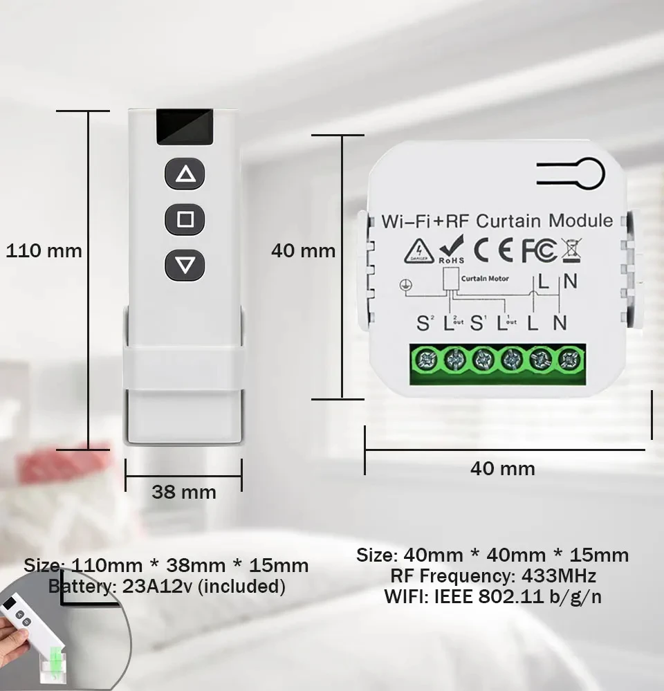 Commutateur de volet roulant WiFi, Module de rideau intelligent Tuya pour stores, moteur RF433MHz, télécommande Alexa Google Home, commande vocale