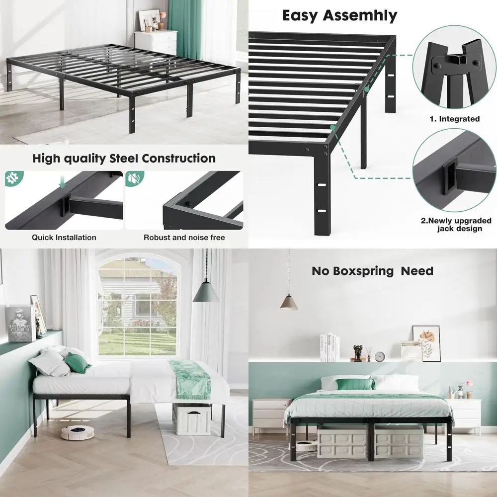 

14 Inch Metal Platform Bed with Storage, Sturdy Steel Slats, No Box Spring Needed