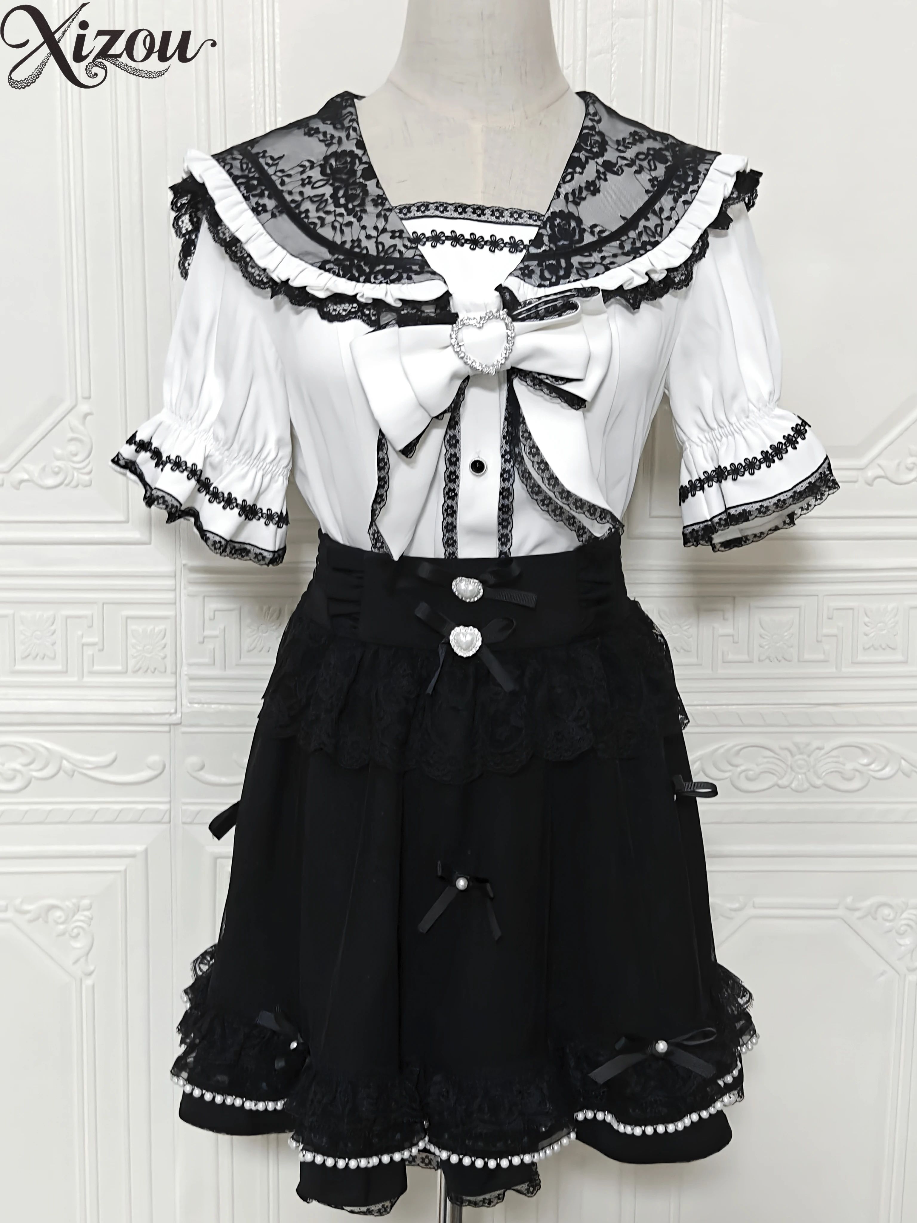 

Модные повседневные юбки в стиле Лолиты, оригинальная кружевная мини-юбка трапециевидной формы в японском стиле с высокой талией выше колена, летняя