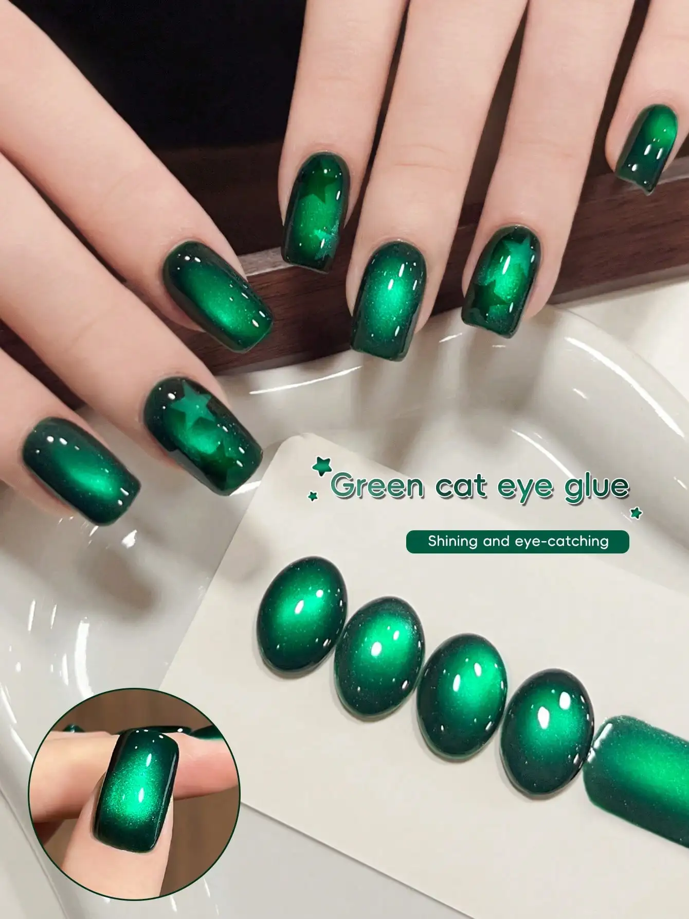 1 Stück grüner Cat-Eye-Gel-Nagellack, professionelle Salonqualität, einfach aufzutragen, perfekt für Heim-Maniküre und Nagelkunst-Enthusiasten.