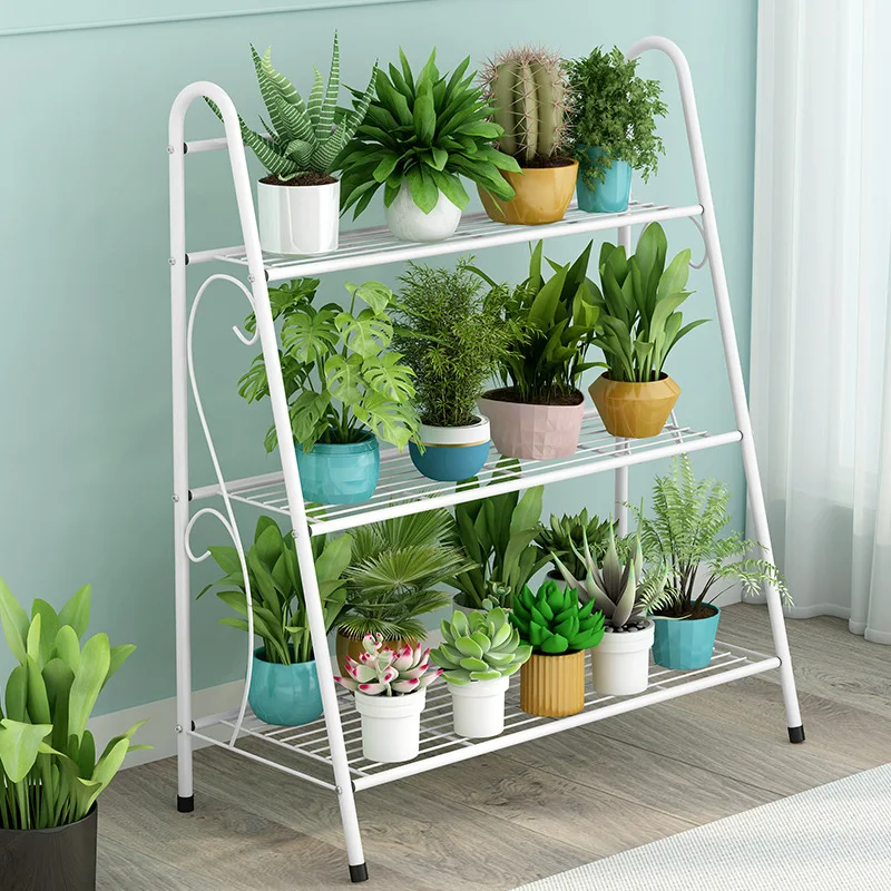 Multi-Purpose Wrought Iron 3-Layer Balcony Flower Stand Flower Pot Rack Hanging Flower Rack Simple Modern Plant Stand