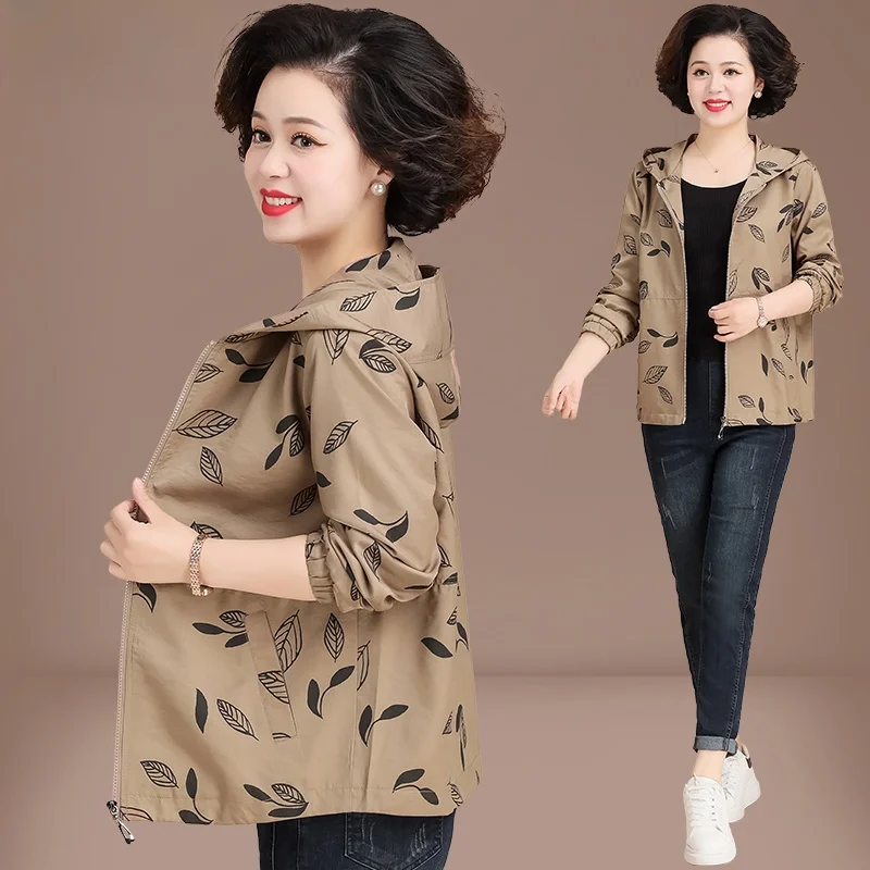

Sli Spring Autumn Jaet Casual Faionable Women's Coat for Middle-Aged Mothers Cact Size Mid-Late Age Ladies' Wear