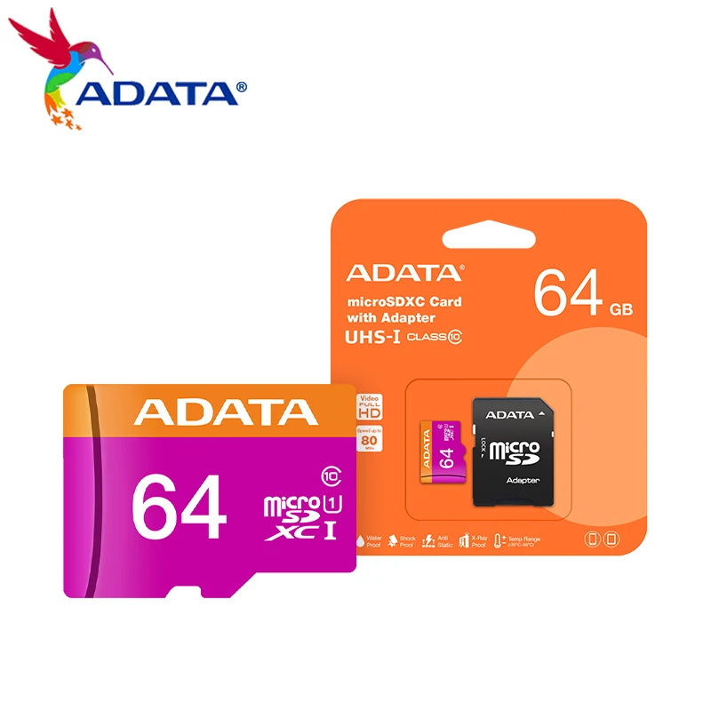 

Карта памяти ADATA TF(MicroSD), широко совместимая с TF фиолетовой картой с скоростью чтения до 80 Мб/с, оригинальная карта Micro SD