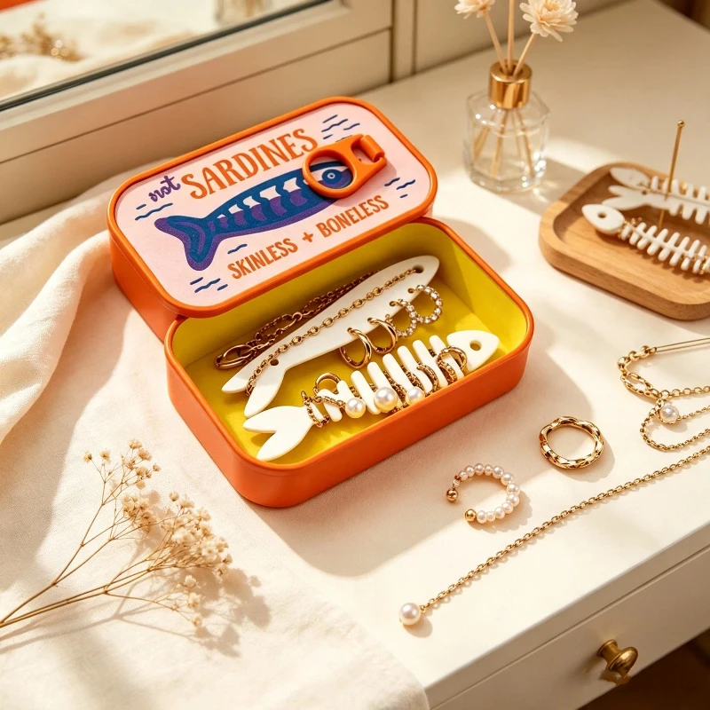 Sardine Tin Shaped 3D Printed Jewelry Box Easy Open Lid Necklace Earring Storage Case Crafts Packaging Small Organizer Box