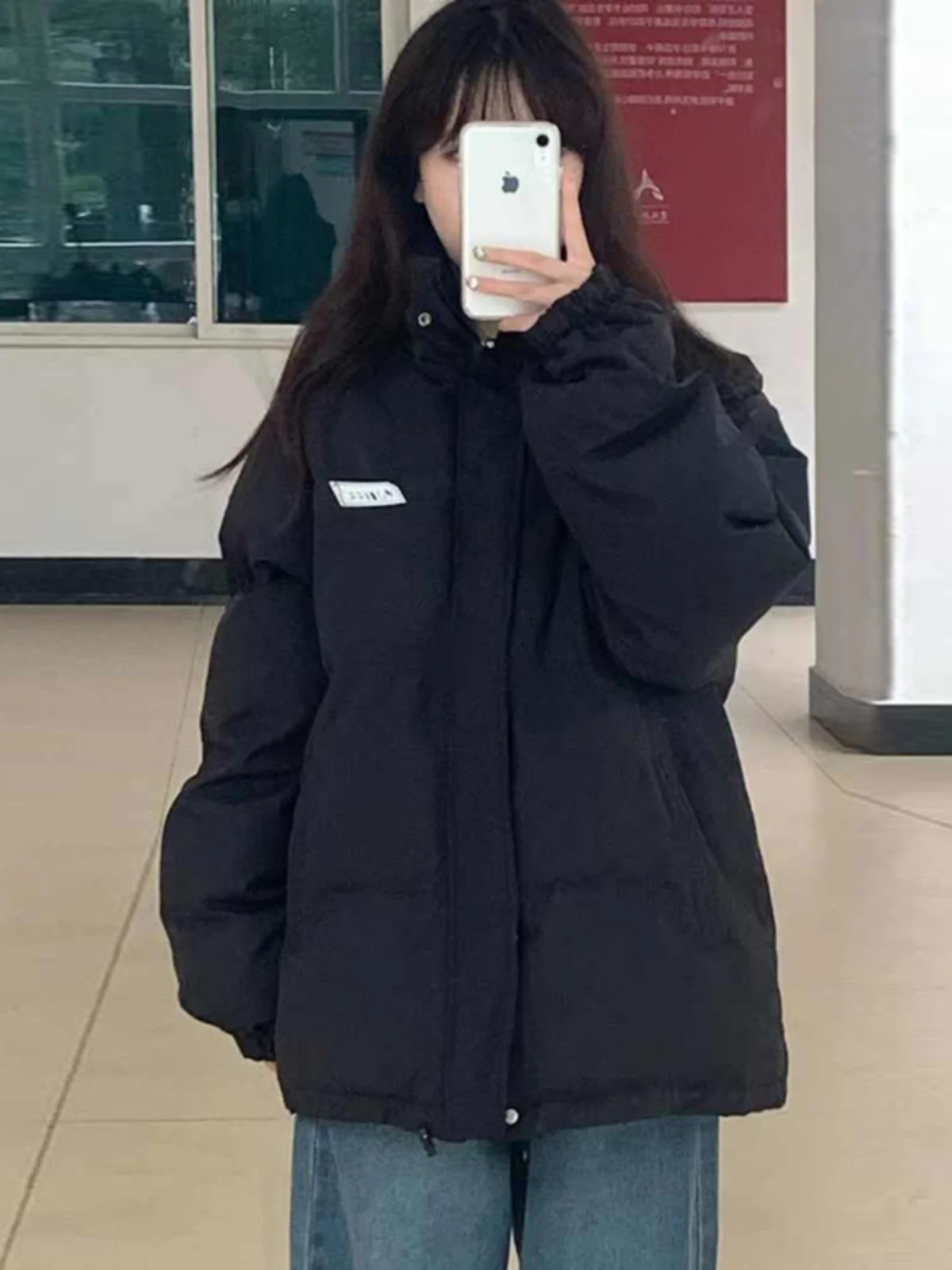 Bla down Jaet Women's 2024 New Sle Loose Student Cotton Coat Winter Clothes Bread Sle Coat Korean Version Straight Tube
