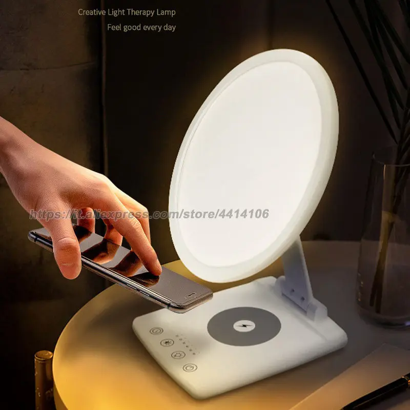 LED Sun Lamp, with Wireless Charger , Dimmable Eye Caring Reading Desk Lamps for Home Office, Touch Control, Auto Timer, White