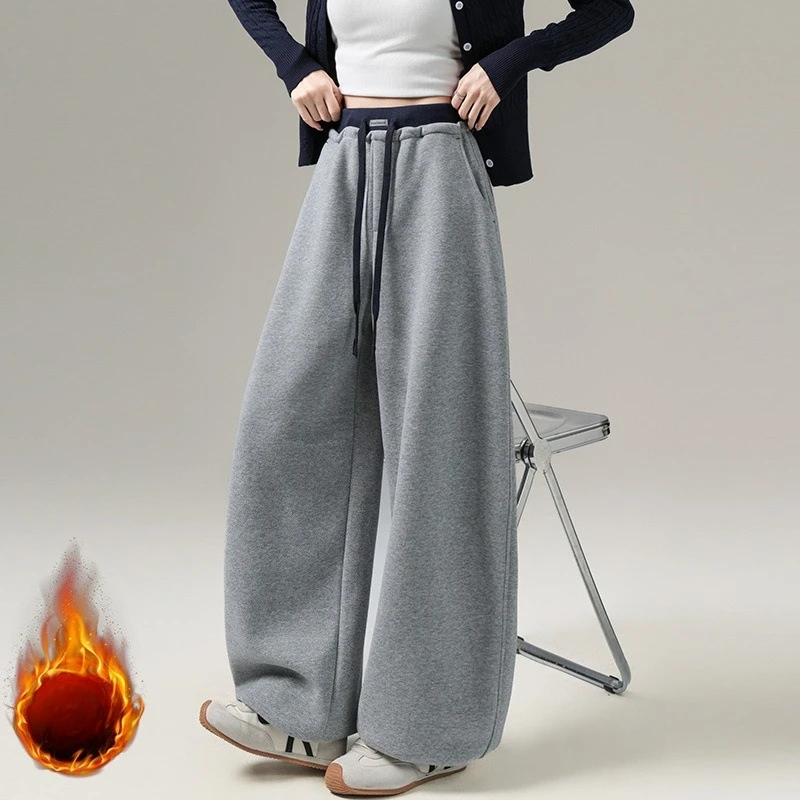 플리스 두꺼운 바나나 와이드 팬츠 여성용 신상 드레이프 스트레이트 스웨트팬츠 루즈 캐주얼 스웨트팬츠