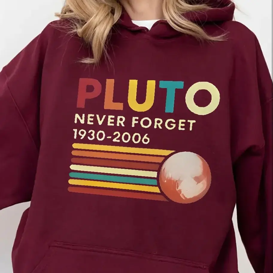 

Retro Vintage Sweatshirt Aesthetic Graphic Hoodies Y2K Tops Casual Daily Wear Unisex Stylish Pullover Pluto Never Forget
