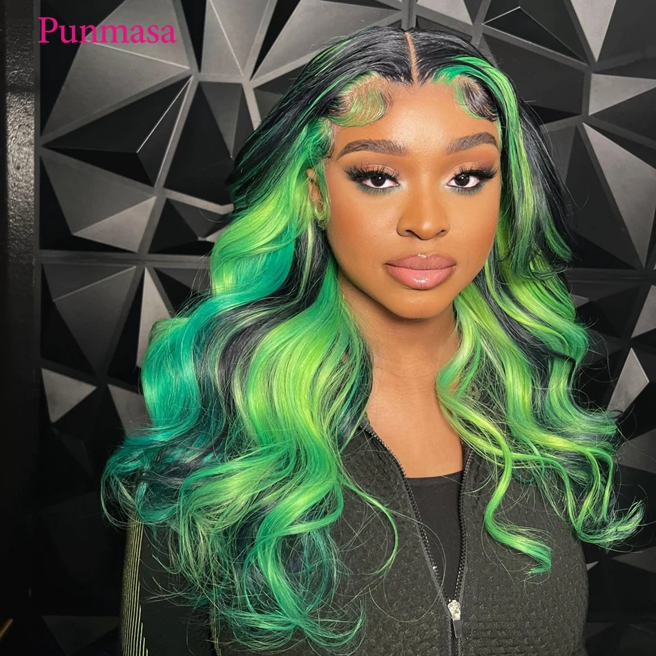 13x6-green-splice-color-body-wave-lace-front-human-hair-wigs-for-black-women-360-lace-frontal-wig-30-inch-13x4-closure-wig