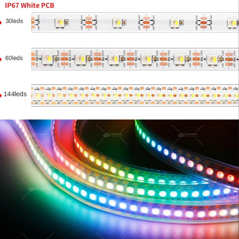 SK6812 RGBW Led Strip Light 4 IN 1 Similar WS2812B 30 60 144 LEDs/m Individual Addressable RGBWW Led Lights IP30 65 67 DC5V