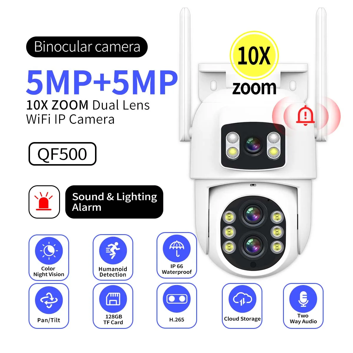 Câmera CCTV de Vigilância de Segurança Externa, 10MP, Zoom Óptico 10X, Câmera WiFi, 3 Lentes, Telas Duplas, Rastreamento Automático, Proteção de