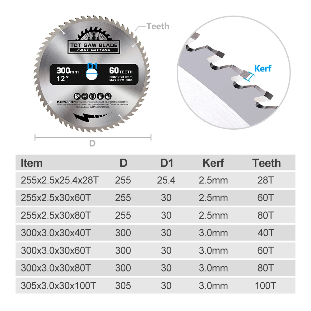 XCAN 255/300/305mm Circular Saw Blade TCT Carbide Saw Blade Wood Cutting Disc For Woodworking Cutting Tools 28/40/60/80/100T