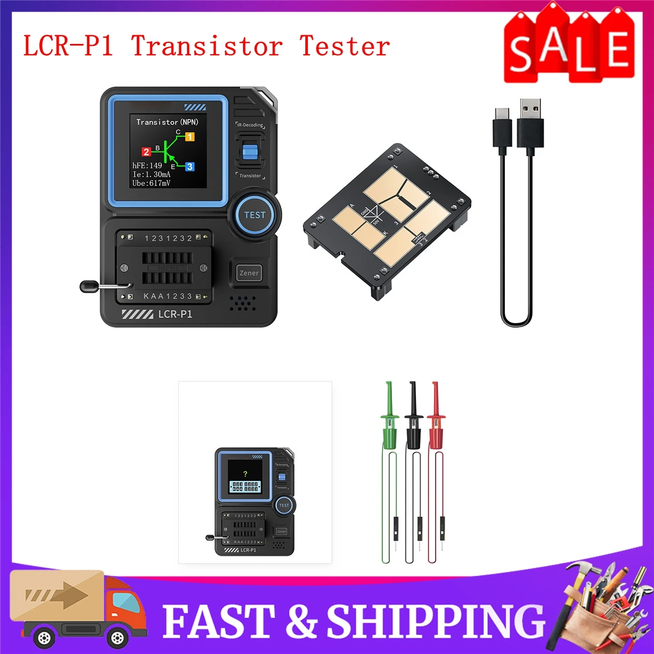 LCR-P1 Transistor Tester Capacitor With Color Screen Multi-Function Anti-Burn Diode Transistor LCR ESR NPN PNP MOSFET