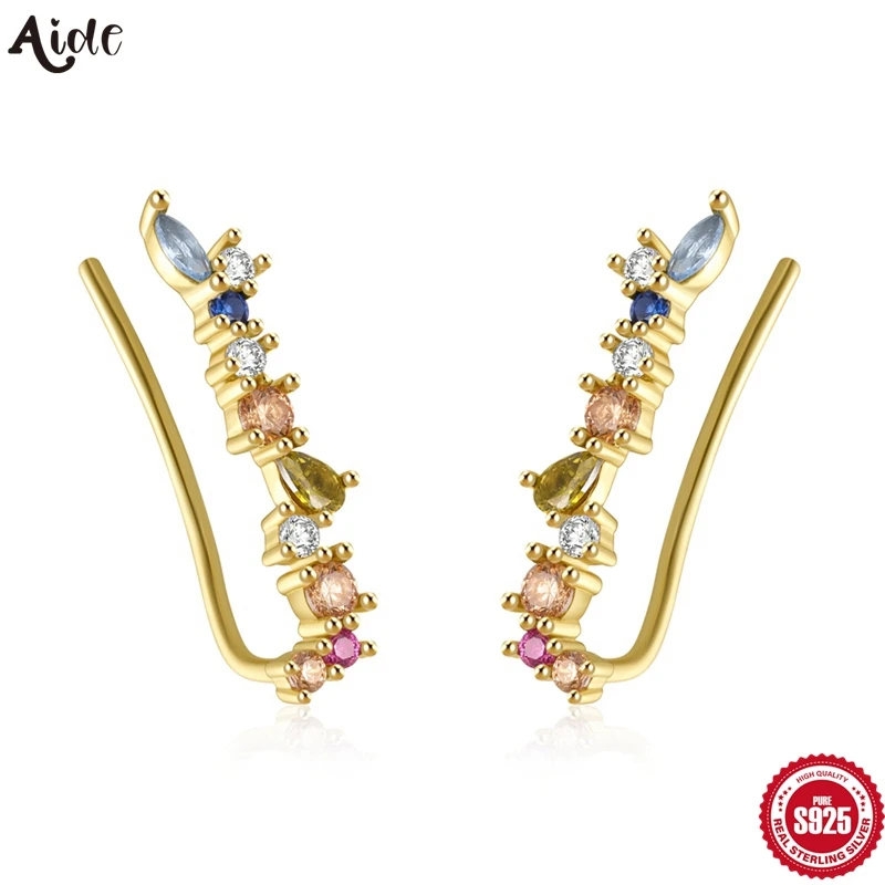 Aide 925 Sterling Silver Colors Ear Hook Clip on Earrings dla kobiet Zircon Climbing Ear Cuff Earring Fashion Fine Jewelry Gift