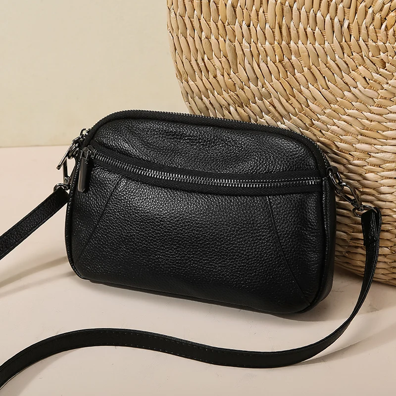 High Quality Solid Color Genuine Leather Shoulder Crossbody Bags For Women Cowhide Soft Sac Ladies Handbag Female Tote 2024
