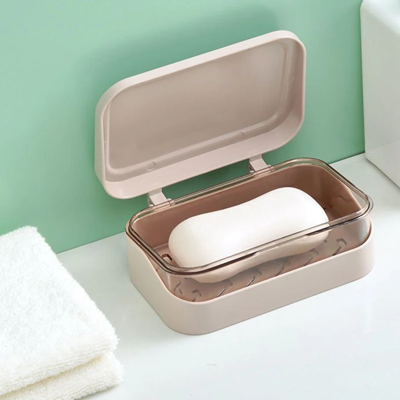 1Pc Bathroom Plastic Portable Soap Tray Dish Storage Dish with Lid Home Soap Box Keeps Soap Dry Soap Dish Travel Soap Container