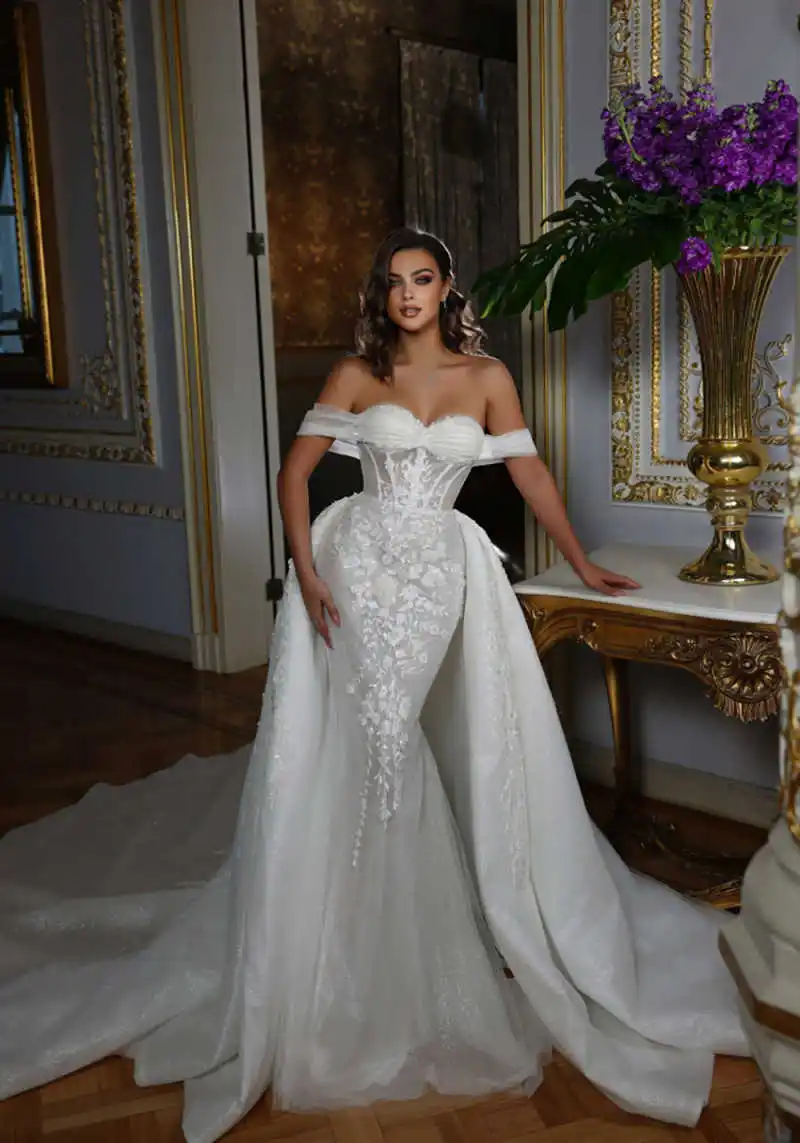 New Ball Gowns Off Shoulder Wedding Dress Prom Gown Appliques 3D-Lace Flowers Bridal Gowns vestido de novia Plus Size Customized