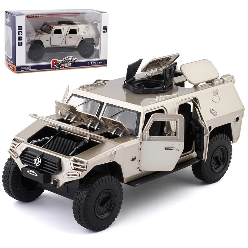 1:28 Alloy Armored Car Model Tactical Military Diecast Metal Vehicle Pull Back Off-road Car Toy LED Sound Open 13 Doors Kid Gift