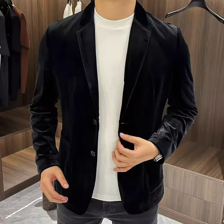 

Autumn 2025 High-End Plaid Busin Casual Velvet Men's Tailored European Sle Suit Jaet Trendy Brand Slim Fit Long Sve