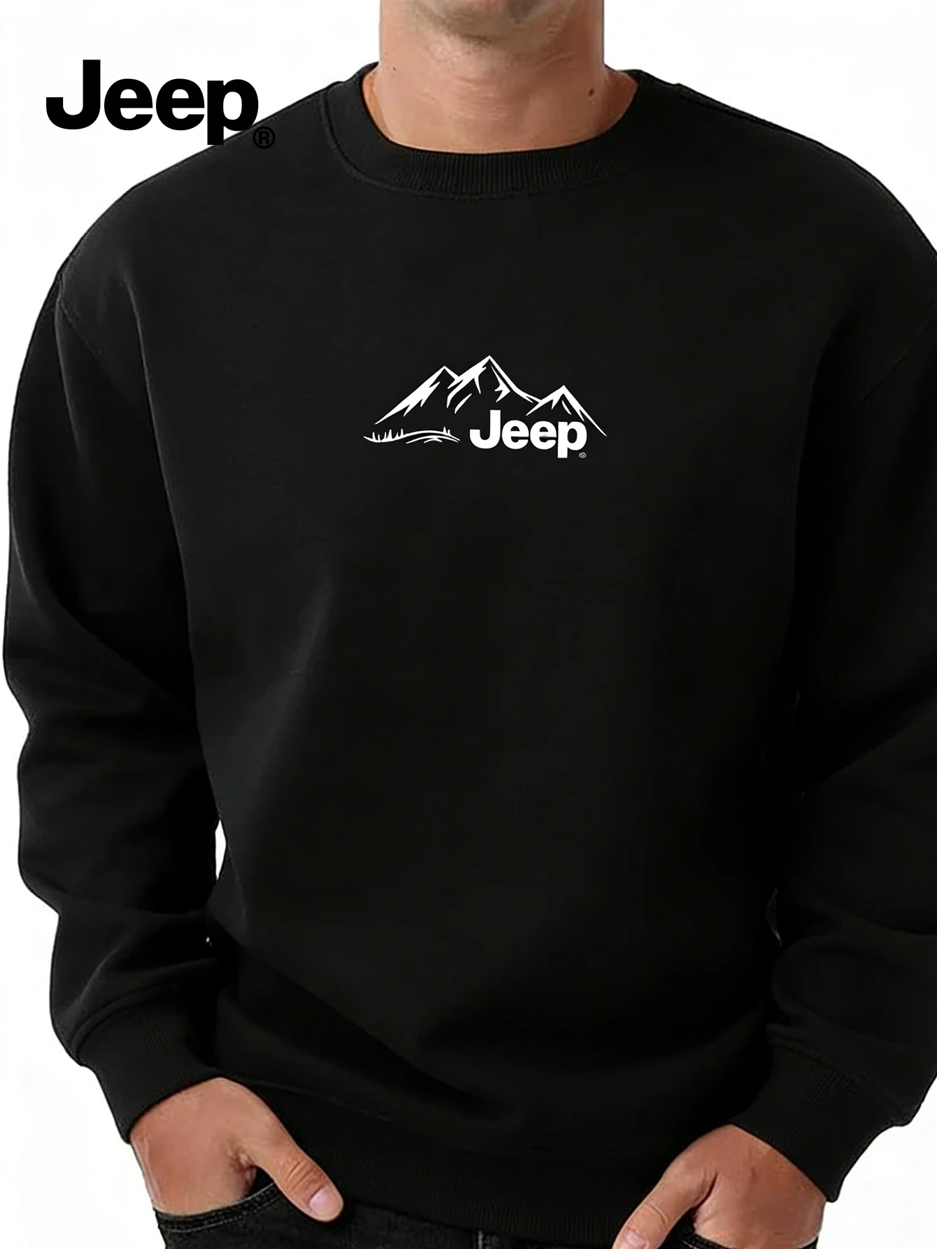 

Мужская толстовка Jeep с длинными рукавами и круглым вырезом, однотонная, свободного кроя, мягкая, приятная для кожи, дышащая, универсальная, для повседневной носки