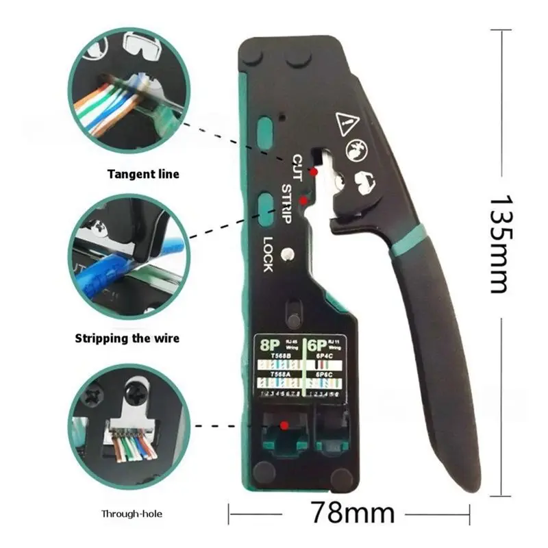 [B24B!】 Dual Use For RJ45 Punch Down Tool 6088 Through Hole Wire Crimper 8P6P For RJ45 Crystal Head Network Cable Crimping Plier - view 6