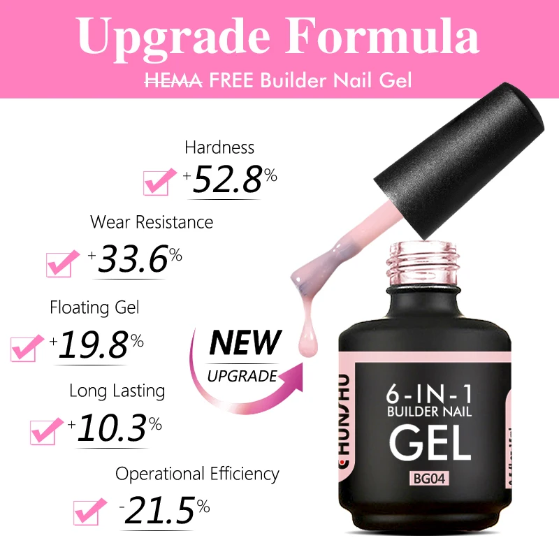 CHUNSHU 6 IN 1 Extension UV Gel Polish In A bottle Builder Nail Gel Rubber Base Coat Semi Permanent Nails Art Self-leveling 15ML