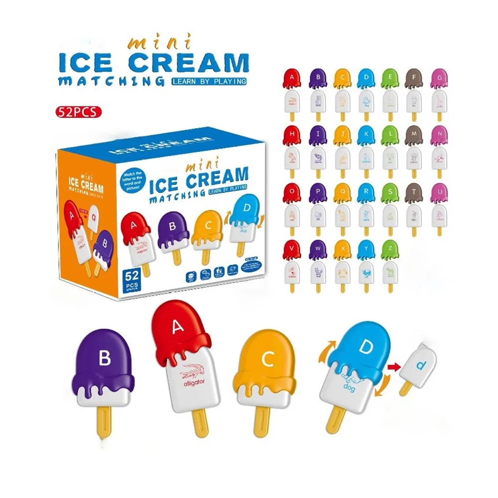 1 set 52 pezzi set di giocattoli educativi in plastica multicolore alfabeto corrispondente set di ordinamento dei colori animali giocattoli a forma di gelato
