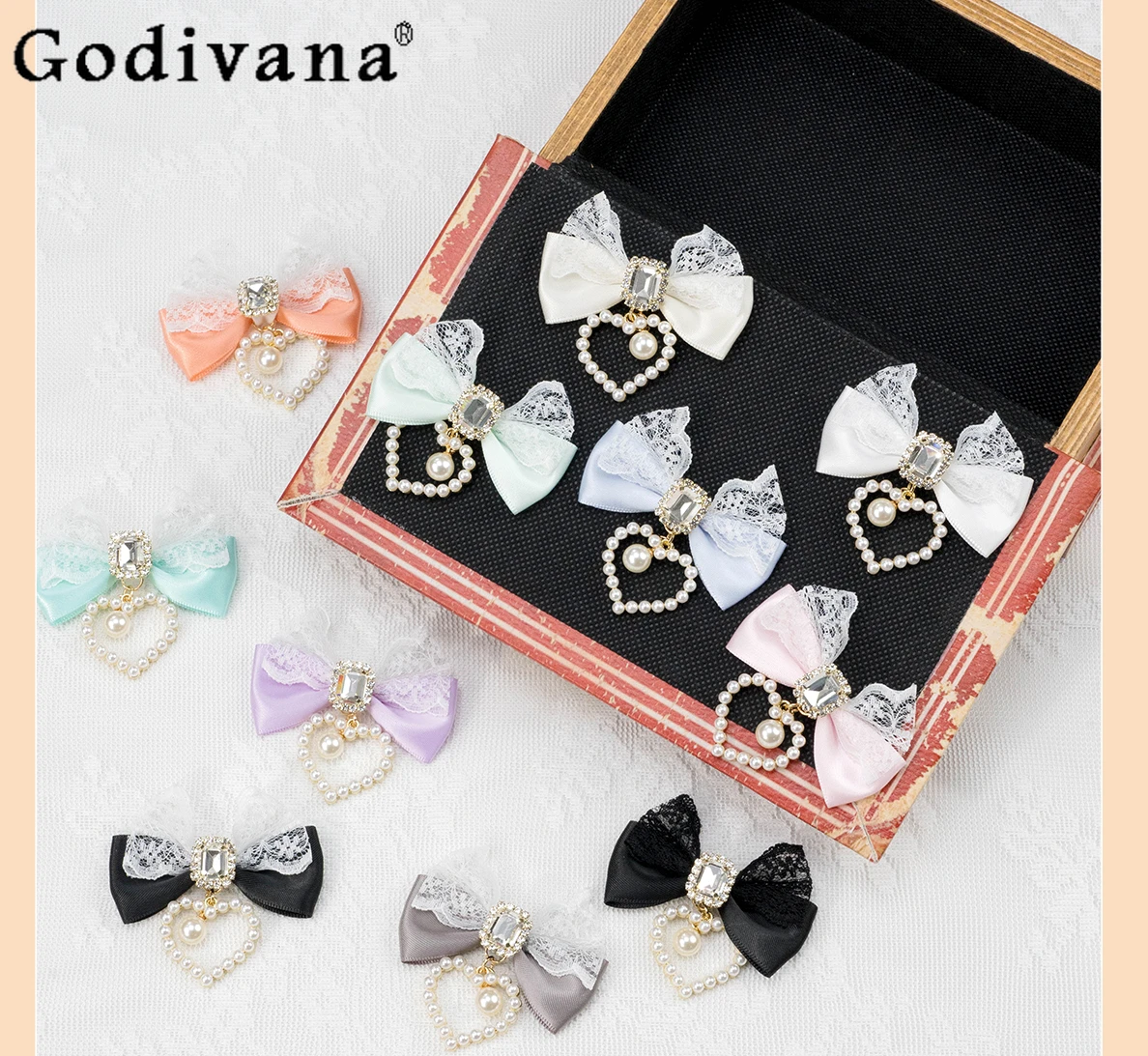 Japanese Lace Square Diamond Love Pearl Bow Mini Hairpin Summer Hair Clip Mass-Produced Headwear Women Hair Accessories