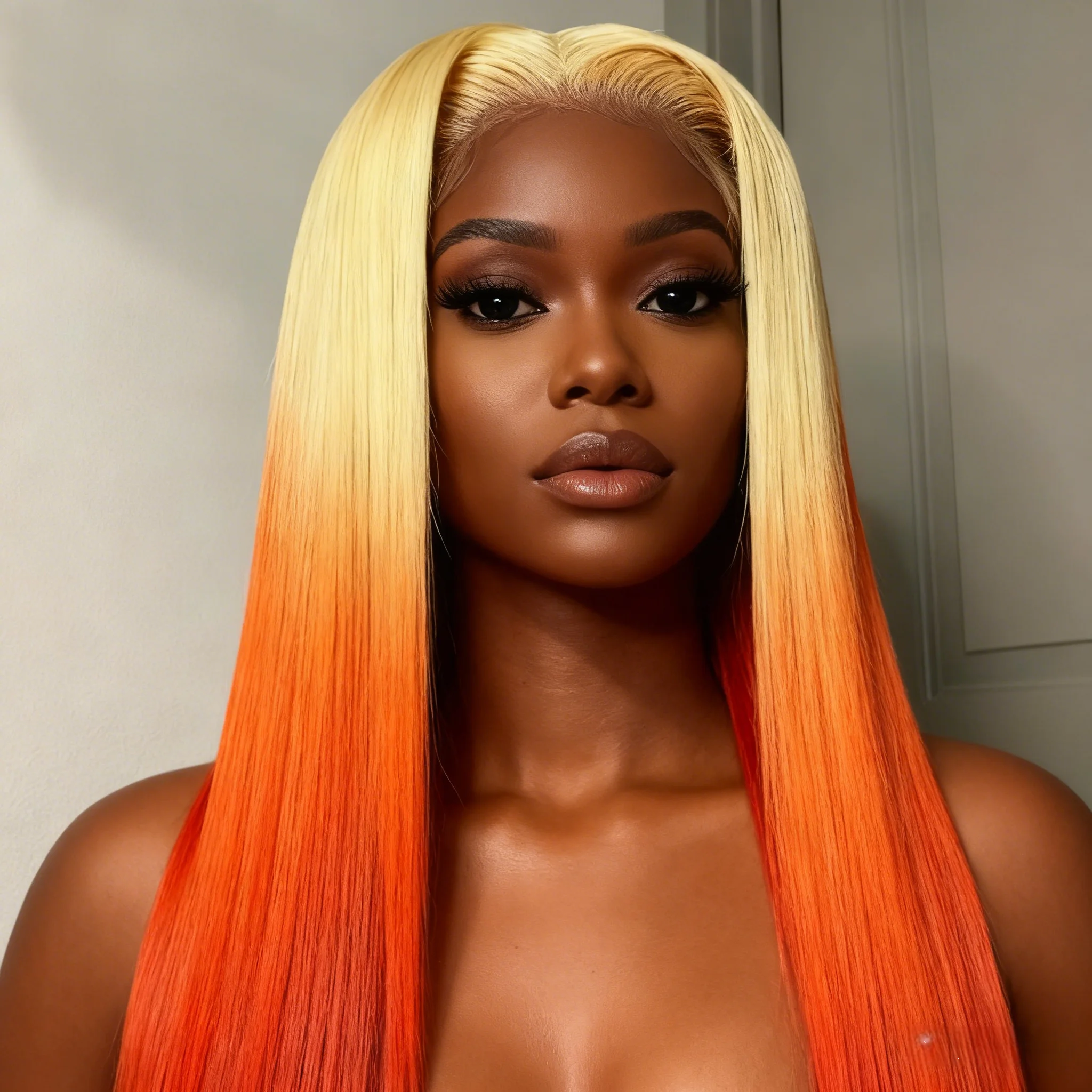 

180 Density Ombre 613 Orange Straight 100% Human Hair Wig Transparent 13x4 HD Lace Frontal Wig For Women Cosplay Colored Wig