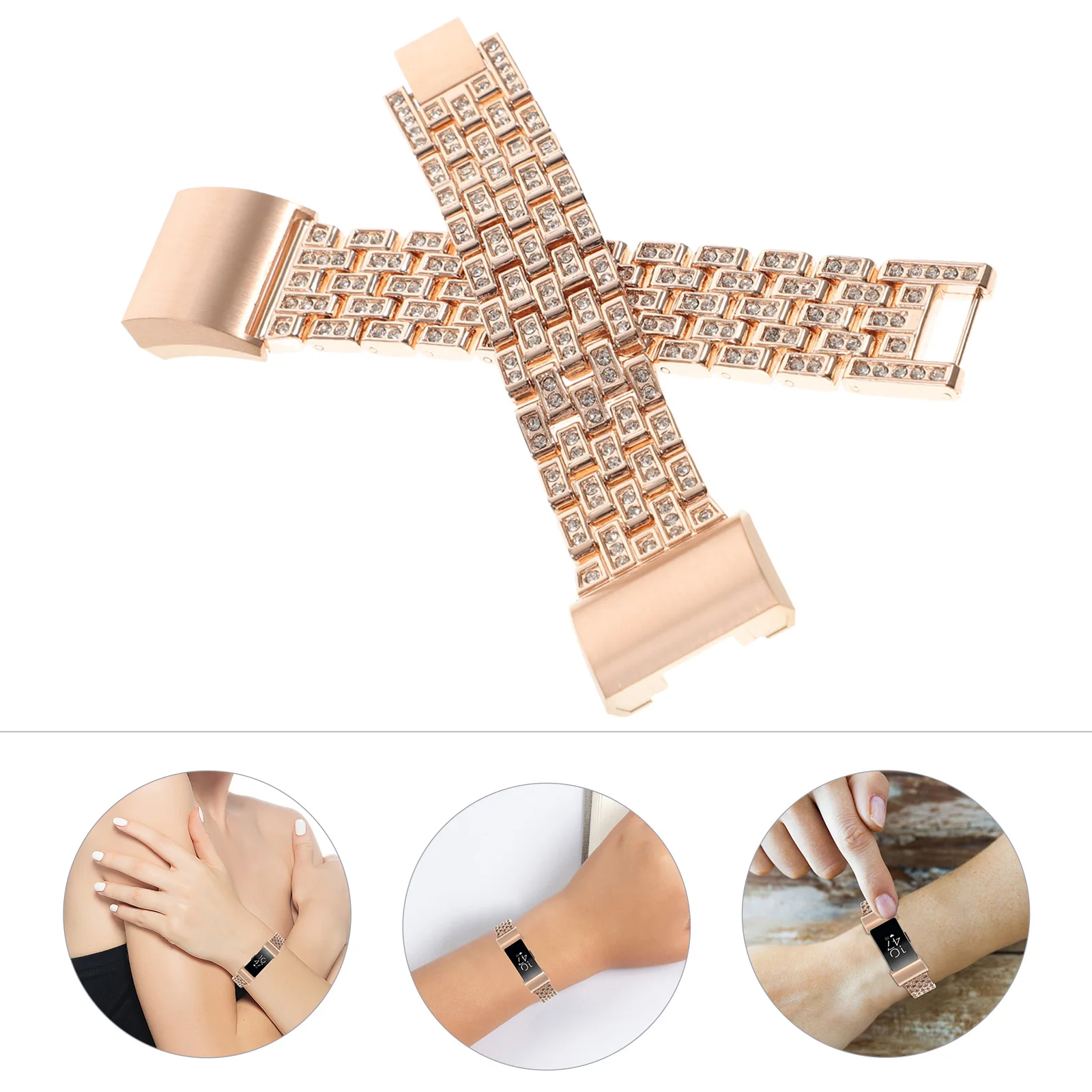 

Metal Band For Stainless Steel Crystal Wristband Adjustable Strap Rose Gold Durable Secure Lightweight Easy