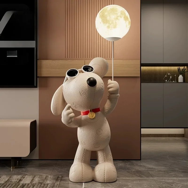 Large Dog Sculptures Modern Luxury Piggy Bank Floor Lamp Figurines Creative Gift Bluetooth Speaker Ornaments Home Decoration
