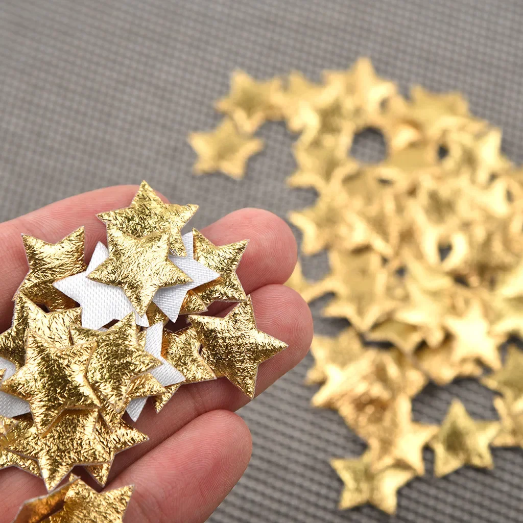 

New In 100PCS Gold Silver Cloth Christmas Star Confetti 2cm Living Room Decor Navidad Ornament Xmas Party DIY Crafts Accessories