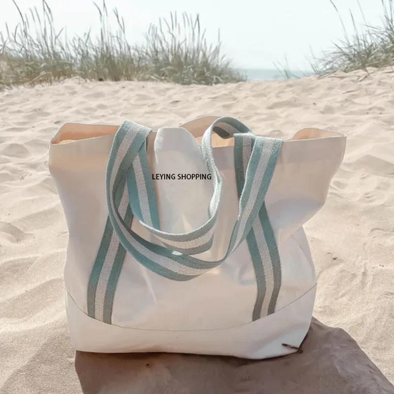 

Women's Customizable Canvas Tote Bag New Fashion Large Capacity Versatile American Retro Beach Vacation Handbag Shopping Bag