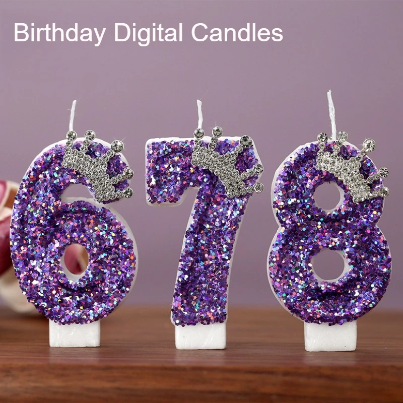 New Handmade Purple Crown Birthday Candles Home Decoration Number 0-9 Princess Cake Decoration Candles Anniversary Party Decor